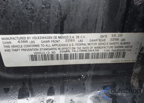 2011 Volkswagen Jetta Sportwagen 2.0L Tdi из США, поврежденный, VIN 3VWML7AJ7BM636436